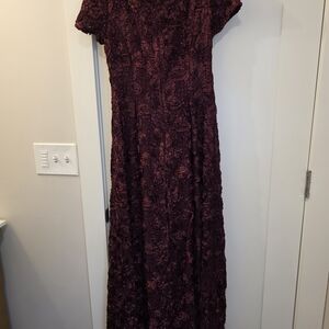 Alex Evenings Deep Wine Floral Appliqué Gown